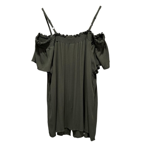 Torrid Smocked Cold-Shoulder Olive Green Rayon Blouse Size 1X - Picture 5 of 7